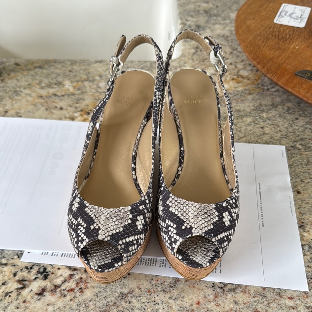 Stuart Weitzman Black and White Wedge Sandals